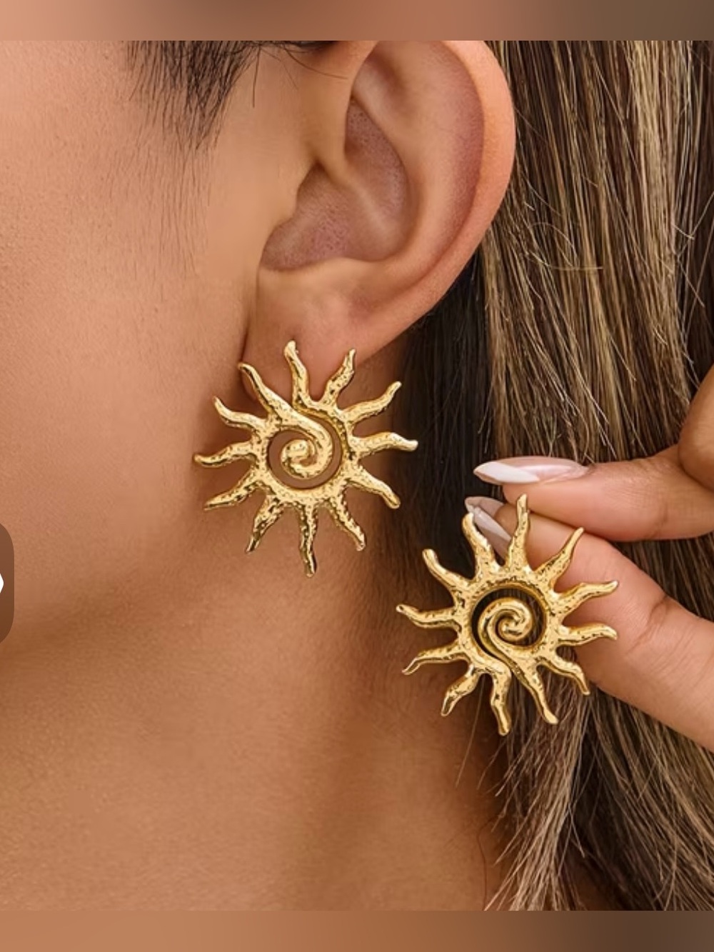 Gold Sunburst Spiral Stud Earrings - Women Jewelry